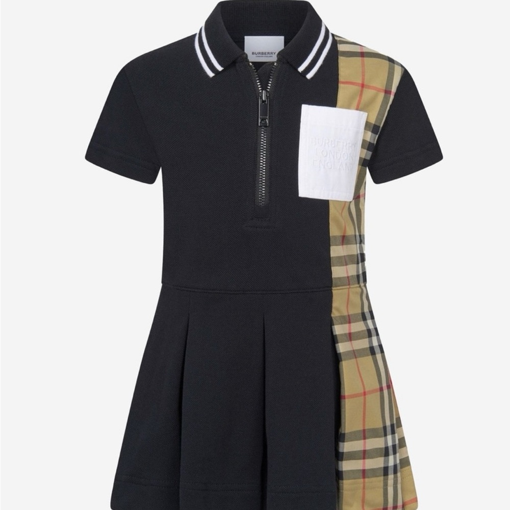 Burberry Black and Tan Polo Dress with Check Detail